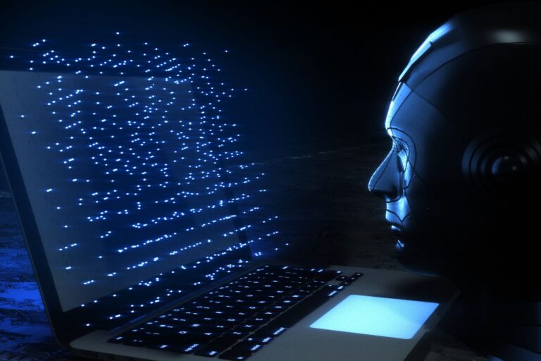 Inteligencia artificial computadora azul